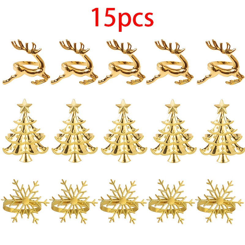 TEMU Lot de 9/15 ronds de serviette de Noël, lot de ronds de serviette sapin de Noël, porte-serviettes de neige de Noël, support décoratif de
