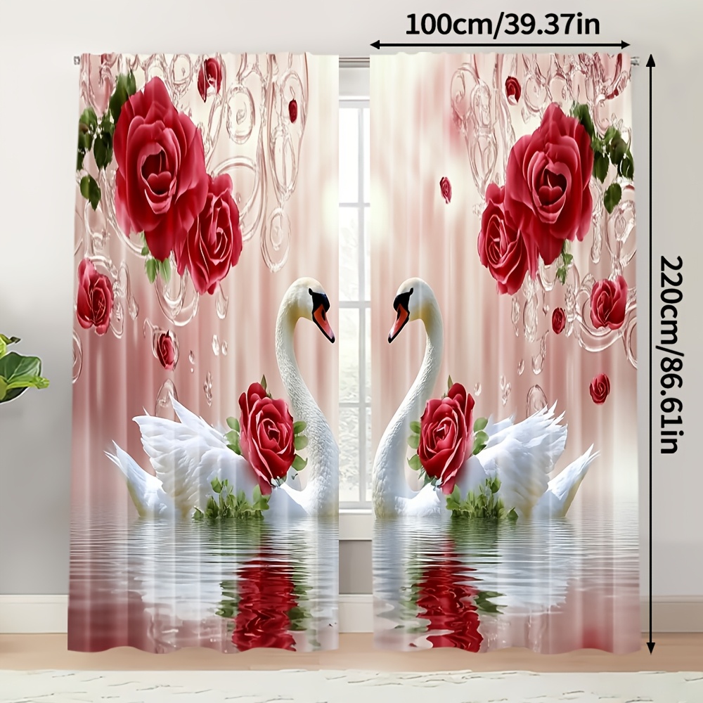 TEMU 2pcs, Festive Valentine's Day Curtains, Love , Extra Large Fabric, For Living Room, Closet, Kitchen, Bedroom, Study, Home Decor,(without Rod)