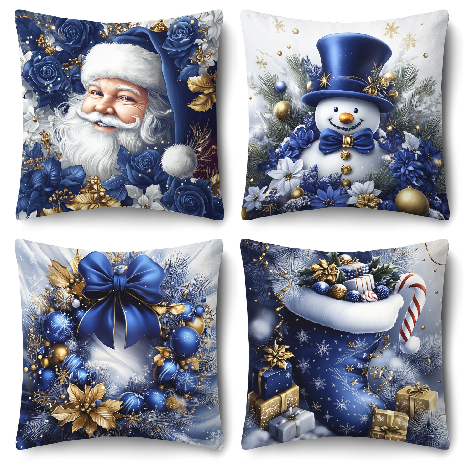 

Hot 4pcs Christmas -shaped Wreath Pillowcase - Comfortable Pillowcase, -sided , 18"*18", Suitable For Christmas Bedroom Sofa Bed