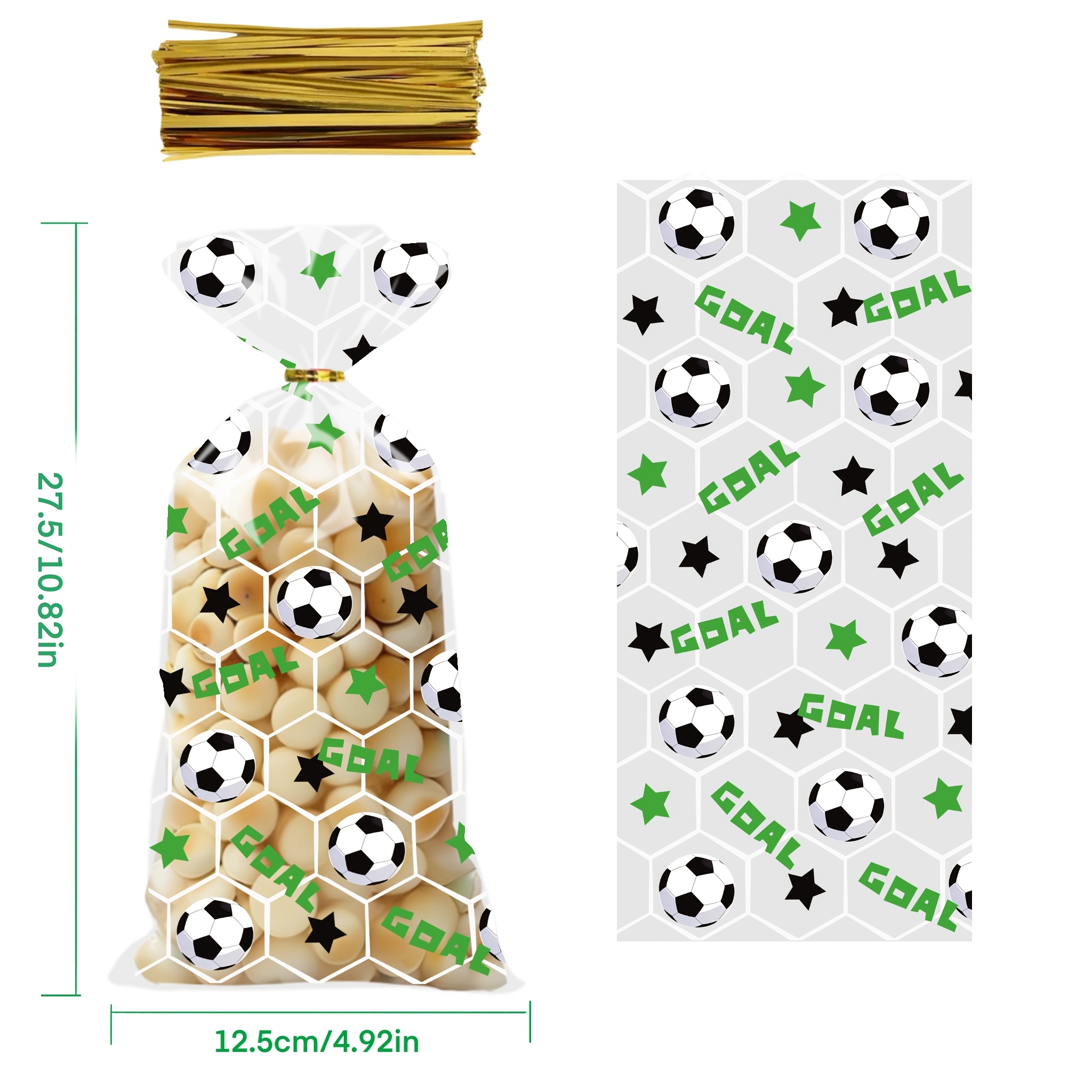 TEMU di calcio 2026, Confezione da 50 sacchetti regalo trasparenti a tema calcio, Sacchetti regalo di plastica di piccole dimensioni, Forniture per