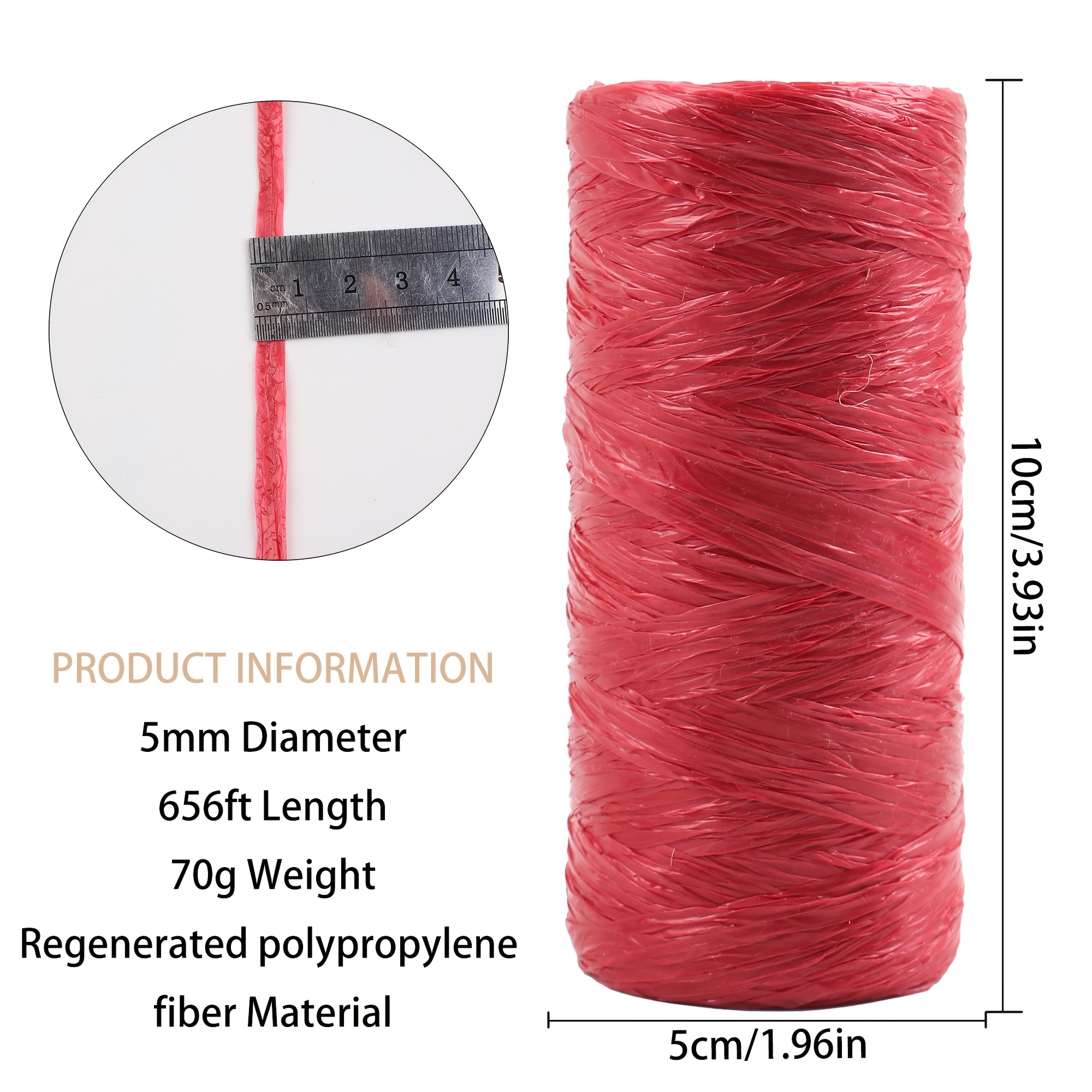 TEMU Fil de raffia rouge de 5 mm, bouquet, emballage cadeau, nœud décoratif, matériau , fil à tricoter créatif fait main