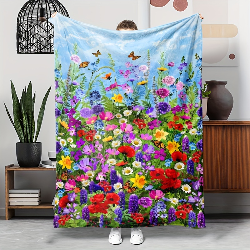 

Style Hypoallergenic Flannel Throw Blanket - All Tear Resistant Polyester Floral Pattern - Knitted Warm Bedding, Sofa/camping/travel - Flower Theme, Colors