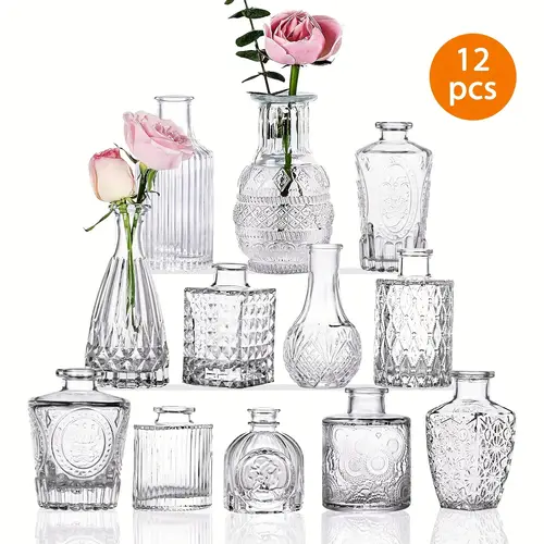 glass bud vases set of 12 24 small vase for centerpieces clear flower vases stripe modern bud vases in bulk for floral wedding and mothers day party table decoration rustic home decor perfect gardening tools