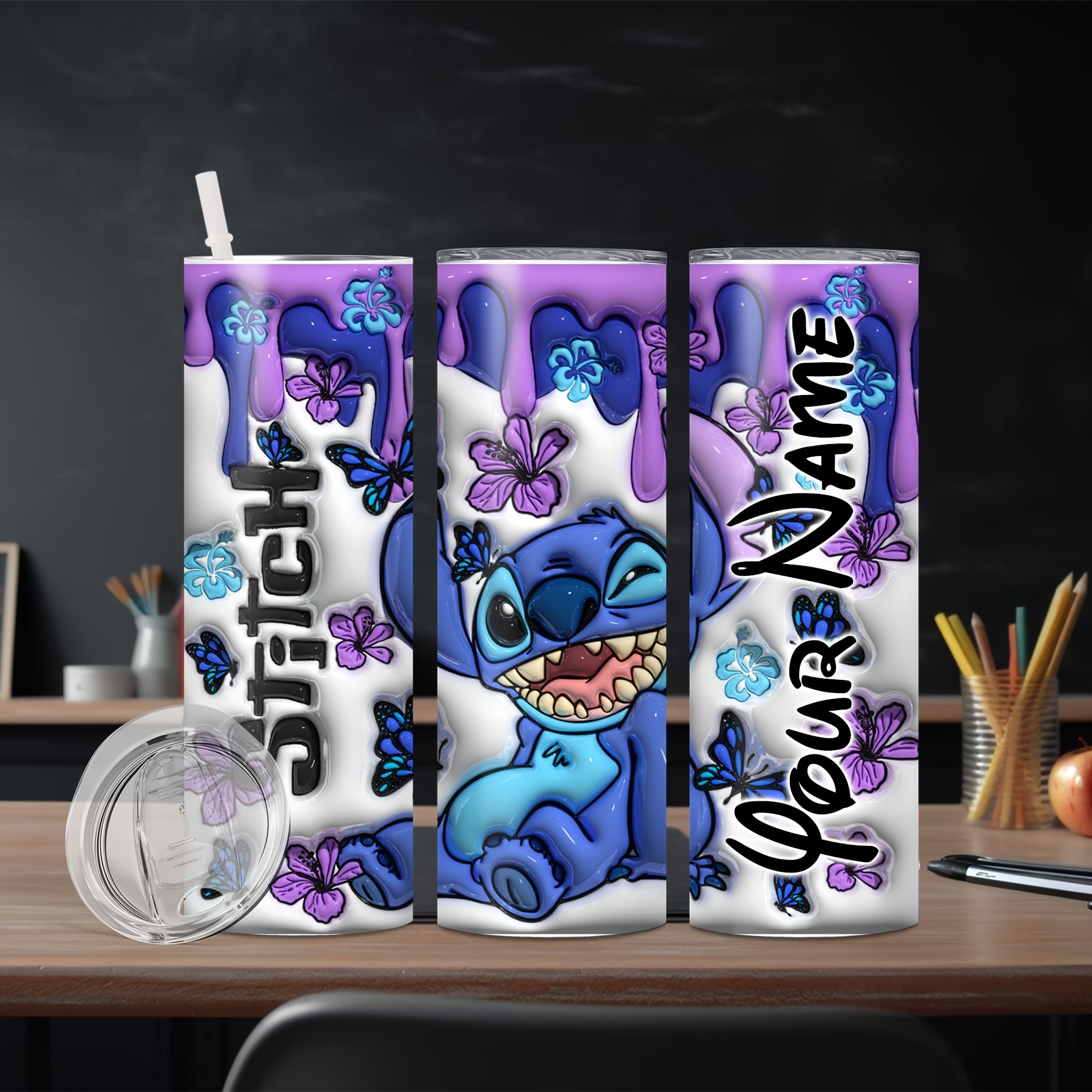 

Customizable 20oz Stitch-themed Stainless Steel Tumbler With Lid And Straw, Insulated Leak-proof Water Glass For Office, Reading, Dining - Ideal Gift For Christmas, Graduation - Ume Brand