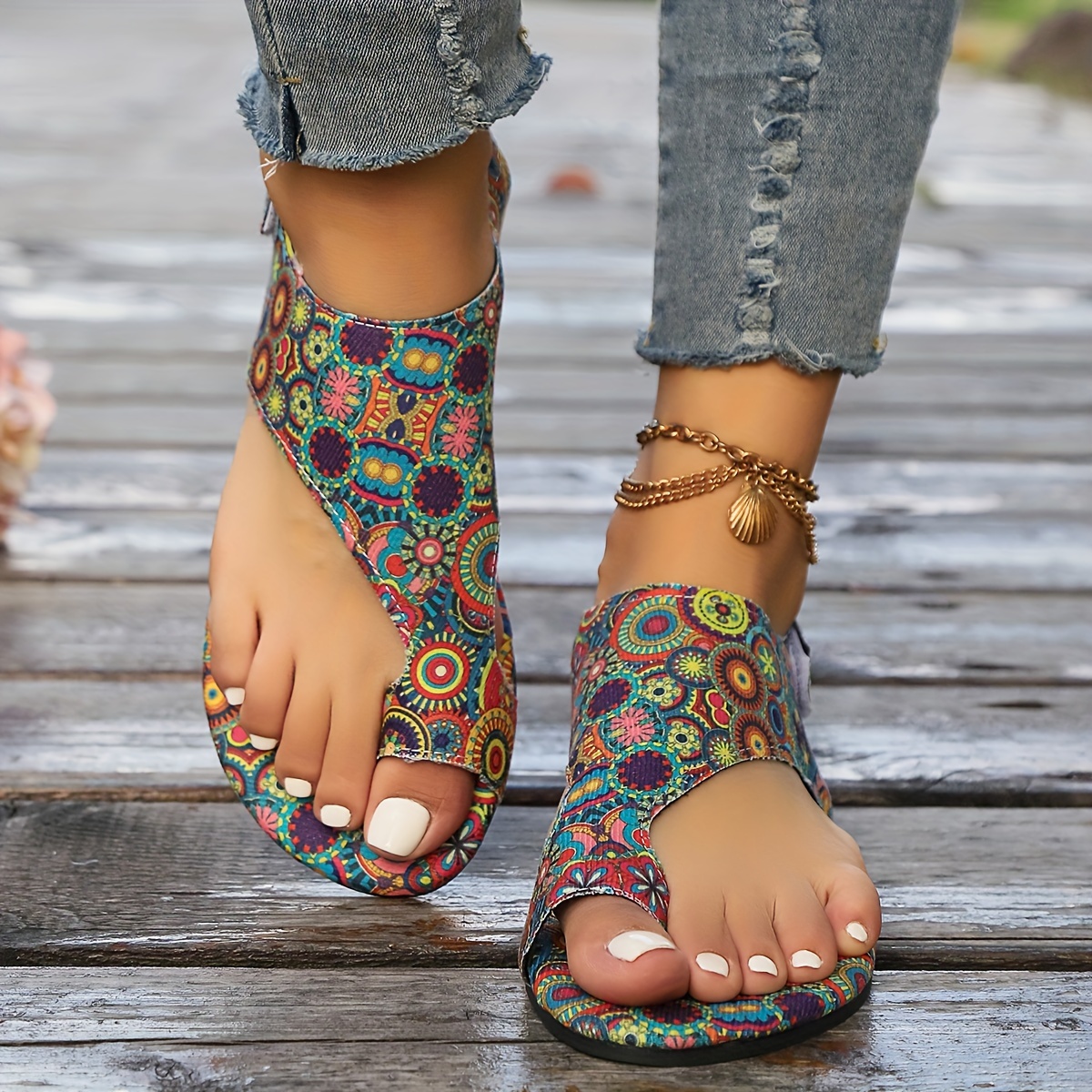 boho chic womens floral flat sandals with hook and loop fastener closure open toe summer fashion slides details 0