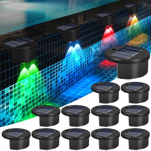 4 solar pool side lights 2 bulb color changing light up swimming pool accessories night lights outdoor led deck lights for stairs step fence yard patio and pathway decor