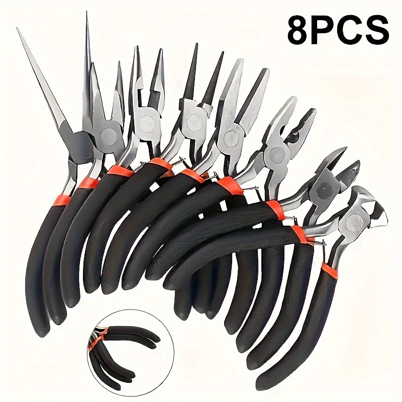 TEMU Ensemble de 8 Pinces Kit d'Outils de Bricolage Multifonctionnel Kit d'Outils de Bijouterie Pinces pour la Fabrication et la Réparation de Bijoux