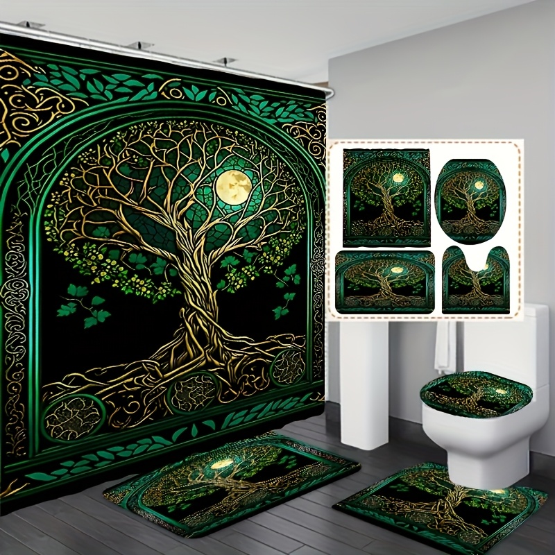 TEMU 4pcs Shower Curtain Bathroom Sets, Fashion Shower Curtain Sets With, Abstract Modern Shower Curtain Set, With 12 Hooks, U-shaped And Toilet Seat