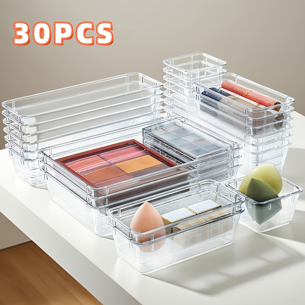 E-shop 30-teiliges multifunktionales durchsichtiges Acryl-Schubladen-Organizer-Set, transparente Aufbewahrungsbox für den Schreibtisch, für , Make-up,