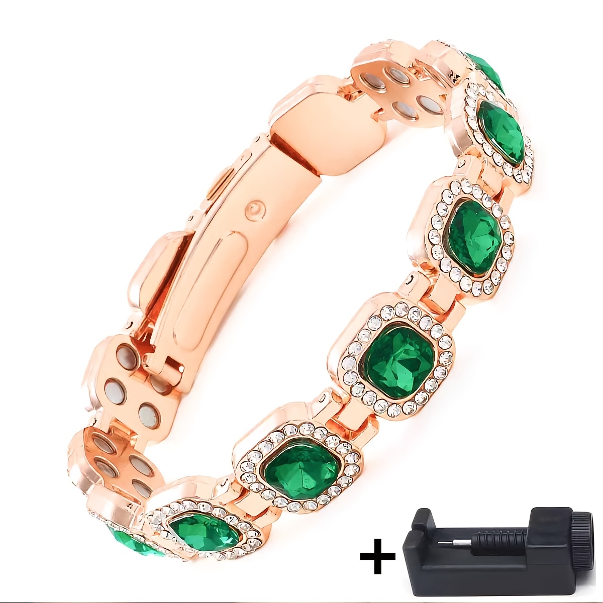TEMU Ms. 4x Strength Magnetic Copper Bracelet - Upgraded 3800 Magnet - Adjustable Length With Safety - High Quality Multi Cut Set, Comes With Size