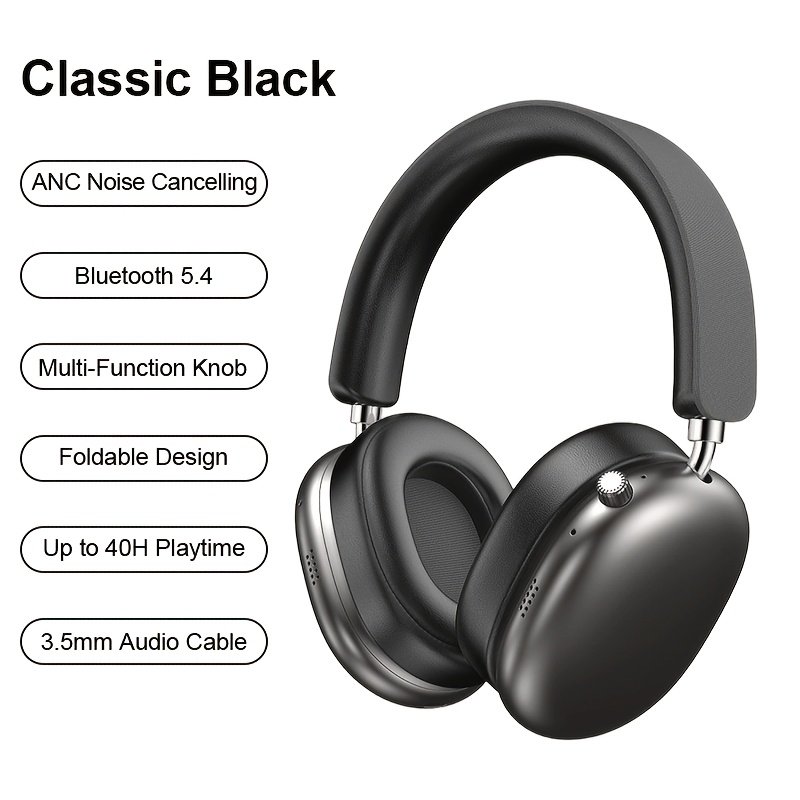 Over-ear Wireless Headphones, Anc Noise Cancelling Wireless 5.4 Headphones, 40h Playtime Stereo Foldable Headset With Mic For Work Use
