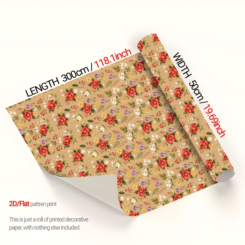 Vintage Floral Christmas Wrapping Paper Roll for Holiday Gifts