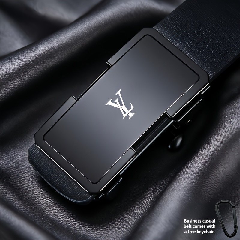TEMU Ly Pattern Men's Business Automatic Belt, Featuring A Flexible Pu Strap And -touch Alloy Automatic . Includes A Free Keychain. Simple, Elegant,