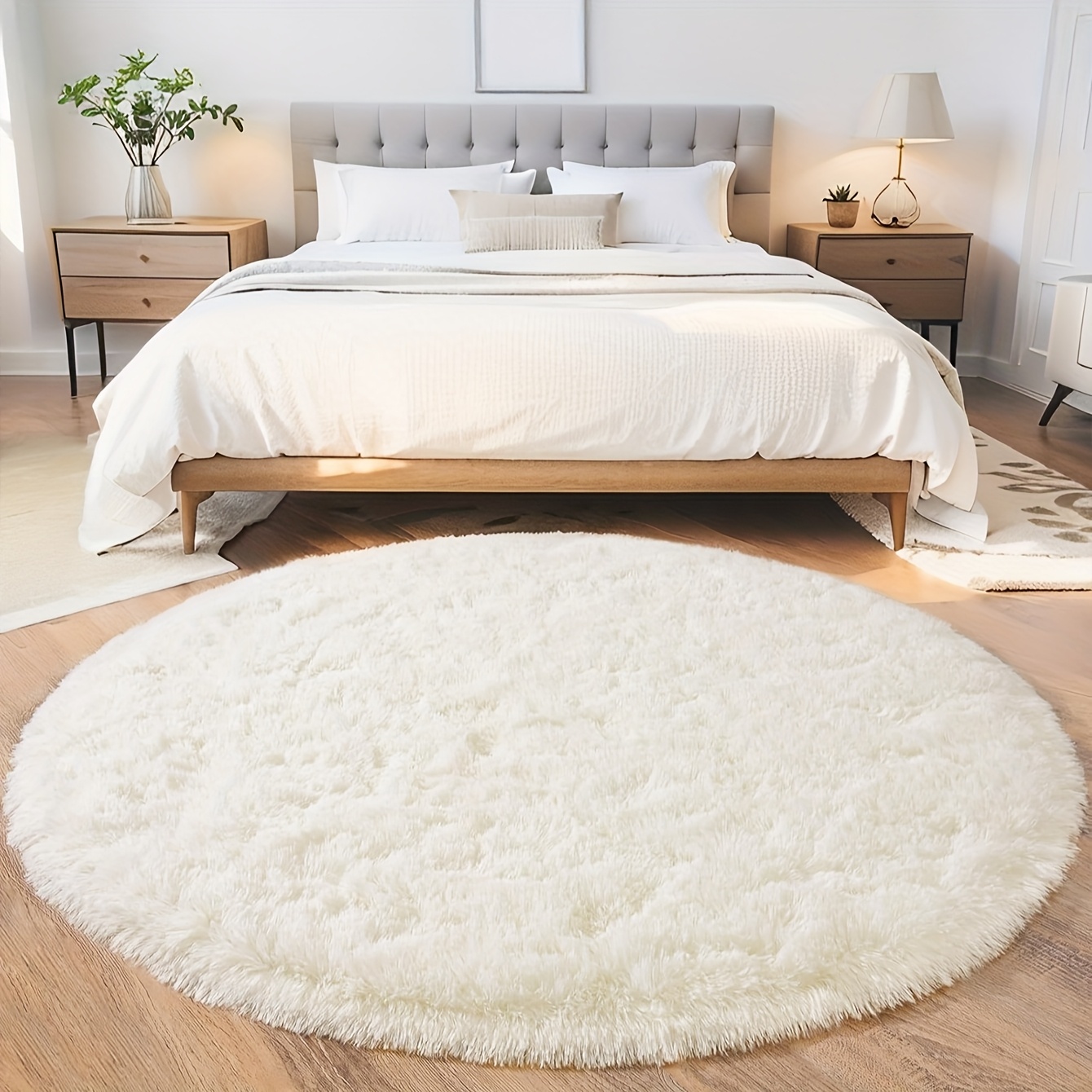 TEMU A Scandinavian Style Luxury Round Plush Rug, Exquisite Solid Color Fluffy Floor, Bedroom Bedside Living Room Sofa Universal Area Rug, Universal
