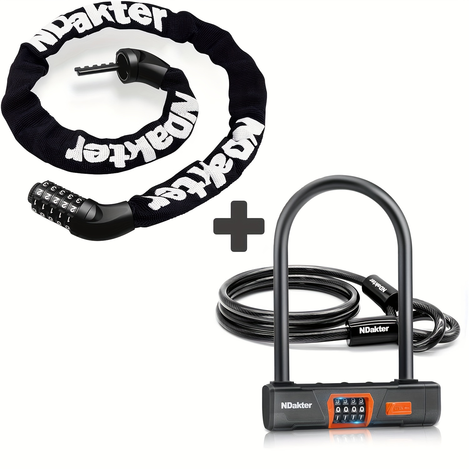 Bike Locks Heavy Duty Anti Theft NDakter Bike Lock, 5 Digit Combination Heavy Duty Anti Theft Bicycle Chain Lock, 2.62/3.2/4.27/5/6Ft Long, High Security Resettable, Suitable For Bike, Scooter, Door, Gate, Fence-4/6mm Thick