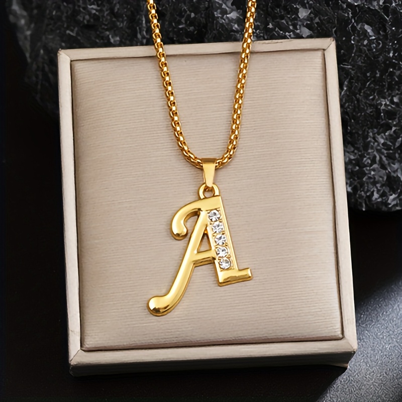 Image of -colored Alloy Chain With A -encrusted Letter (a-z, 26 Options), Suitable For Daily Gifting, Holiday Presents, And Unisex Use