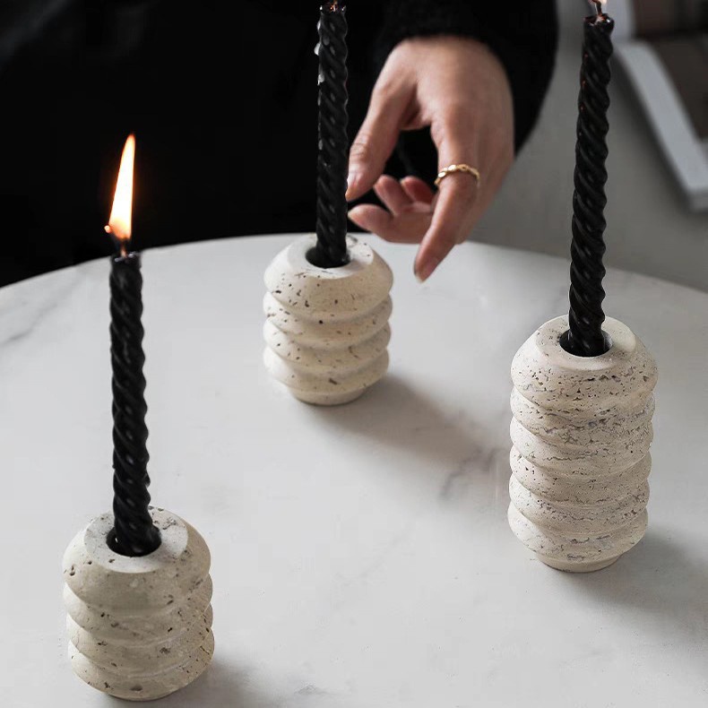 One Natural Marble Candle Holder | Classic Roman Travertine Candle Stand, High Aesthetic Craft Decor, Suitable For Home And Commercial Use, Weddings, Parties, Festivals Perfect Decoration