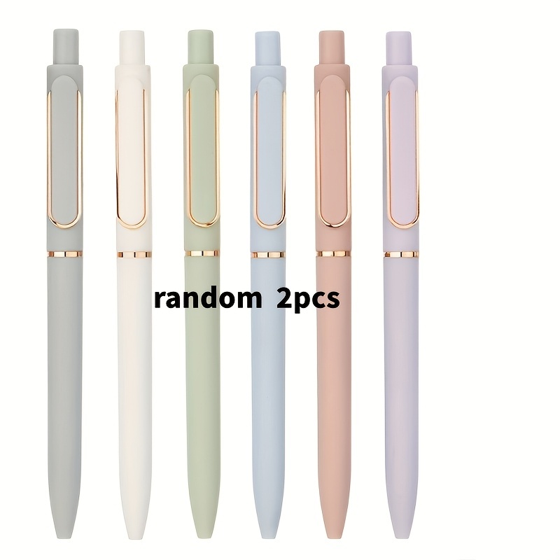 TEMU Random 2pcs Out Of Multi-colors Morandi High Aesthetic Carbon Fiber Pen Retractable Ballpoint Pen Metal Tip 0.5mm Head Black Ink Quick-dry