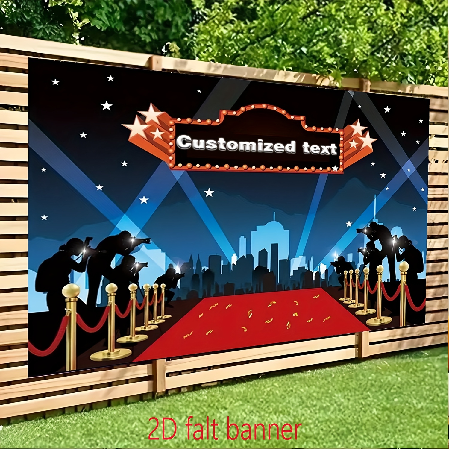 TEMU 1pc Customizable Red Carpet Photo Backdrop - Premium Vinyl Party Background With City & Starry Night Design For Weddings, Birthdays, Bridal