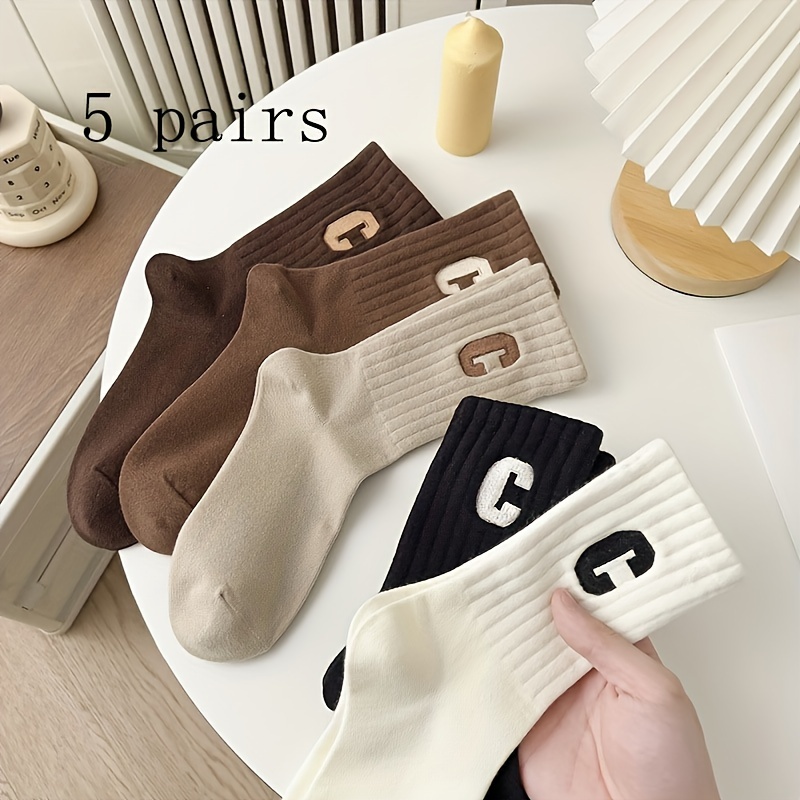 

5color 5pair2024 New Letter High Socks Sports Socks Color Women's Middle Socks Trendy Spring And Autumn Internet Autumn And Winter Long Socks Men And Women Same Style