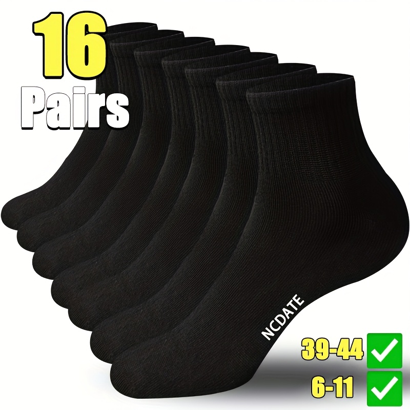 E-shop 16 Paar neue, atmungsaktive und schweißabsorbierende einfarbige Socken für Frühling und Herbst, geeignet für Damen und Herren in Schwarz und