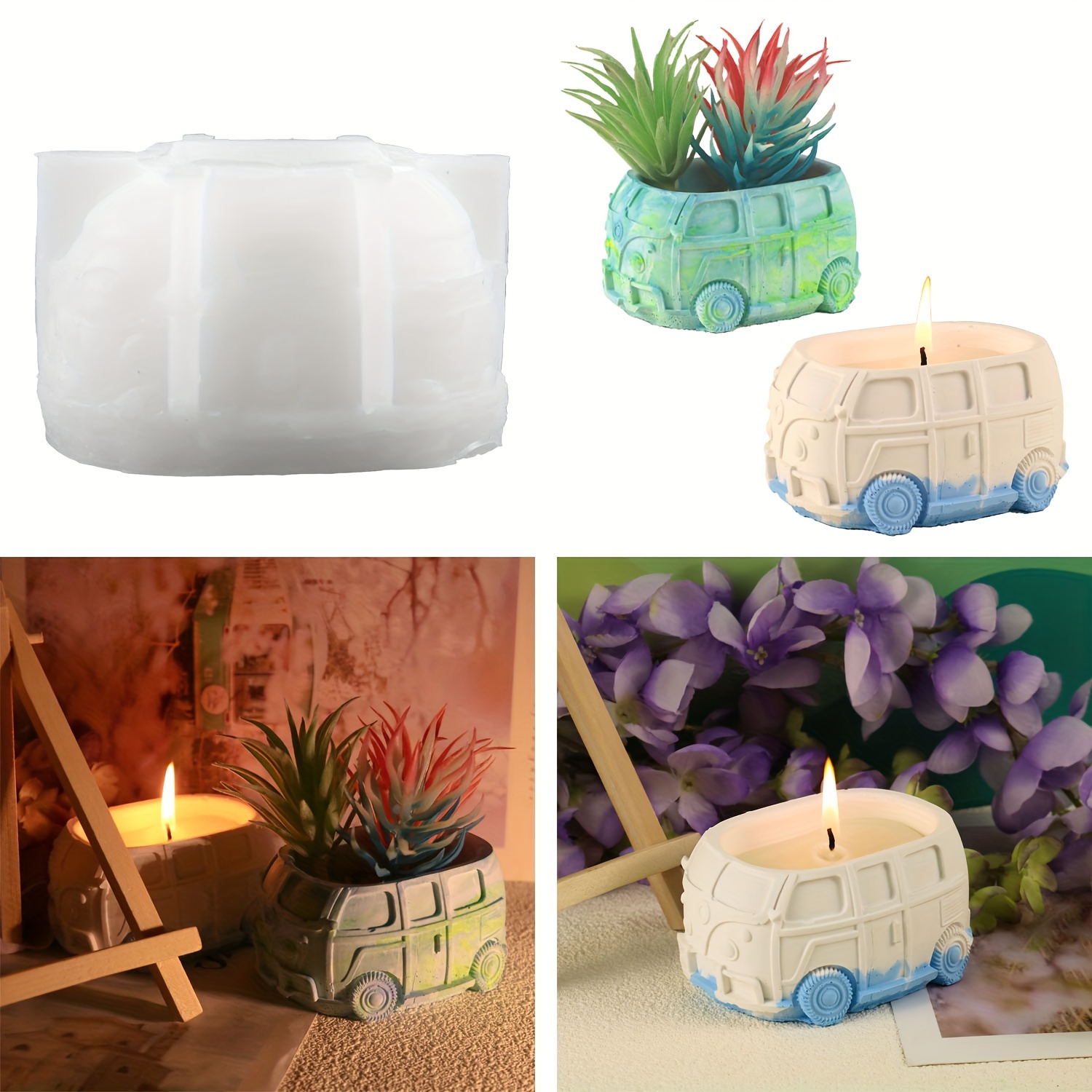 

Bus Silicone Mold Creative Aromatherapy Candlestick Mold Flower Pot Storage Home Car Decorations Decorations Handicrafts Eid Al-adha Mubarak