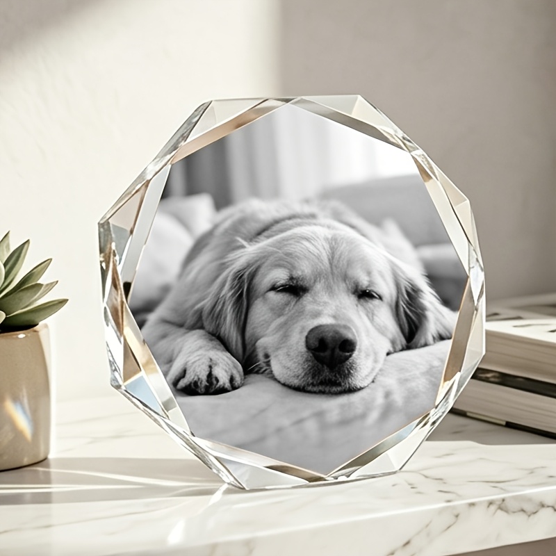 TEMU レーザー彫刻 犬の写真入り 八角形ルガラス記念品 ペット犬への永遠の記念品 誕生日、祝祭日、記念日に最適 犬好きの方への必須ギフト