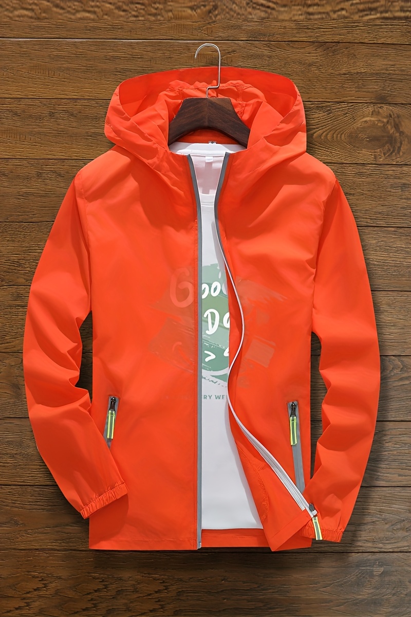 Unisex Summer Hooded Jacket with Reflective Zipper Design, Ultra-Thin Breathable Quick-Dry Windproof Sports Coat for Outdoor Night Running, Cycling, Fishing Sun Protection Top - Loose Fit Hooded Zip-Up Shirt