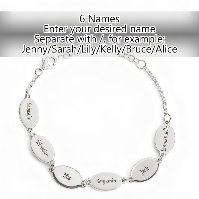 TEMU Bracelet de mode pour femmes personnalisé avec 1 à 6 de famille, bracelet ovale personnalisé avec initiale pour femmes, bijou pour femmes en