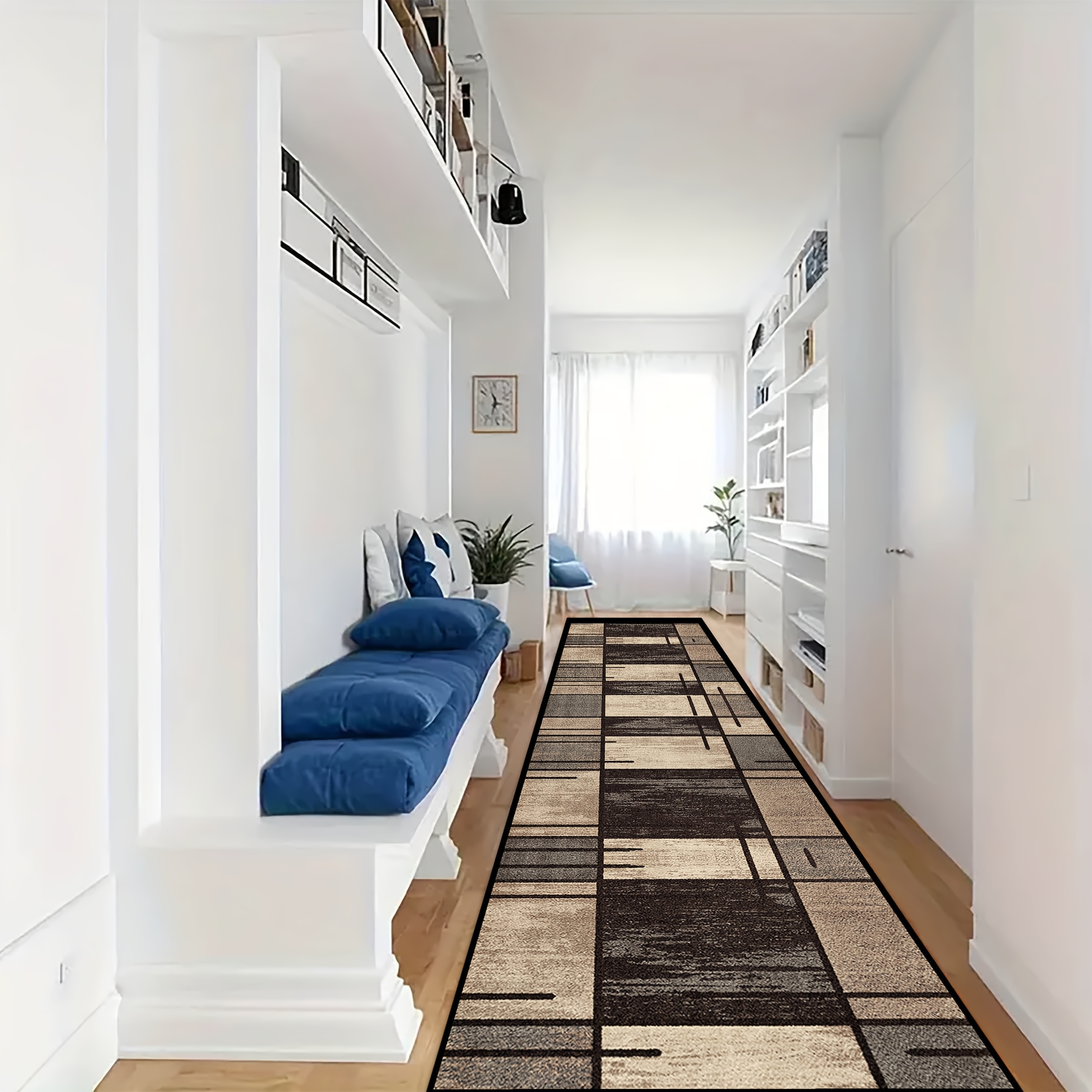 E-shop 1 Stück, Vintage Karo-Geometrie-Stil Hotel-Willkommens-Läuferteppich, Leicht zu Reinigen Küchenläufer, Bequemer Dicker Wohnzimmerteppich,