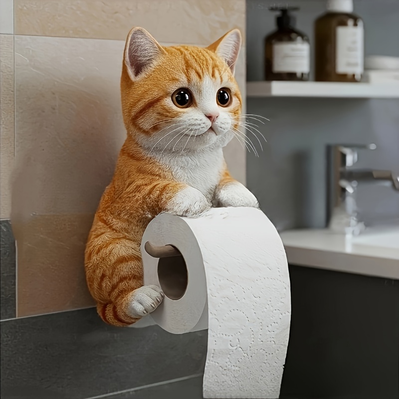 1pc cute cat tissue box with   design - self-  toilet paper holder & storage box, no tools needed, strong   for bathroom, kitchen, living room - space-saving   decor with gray, orange, black & white  s - perfect housewarming or birthday gift for cat lovers -   & stick installation, durable material, functional &   accessory, toilet paper storage containers Product details 3