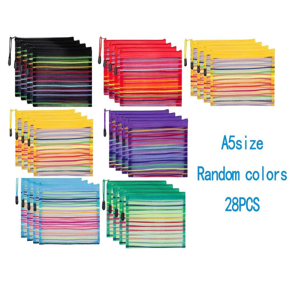 TEMU 28 Pack Mesh Pencil Pouch Mesh Zipper Pouch Pencil Case Bulk Multipurpose Cosmetics Toiletry Small Bag For (random Stripes Colors)