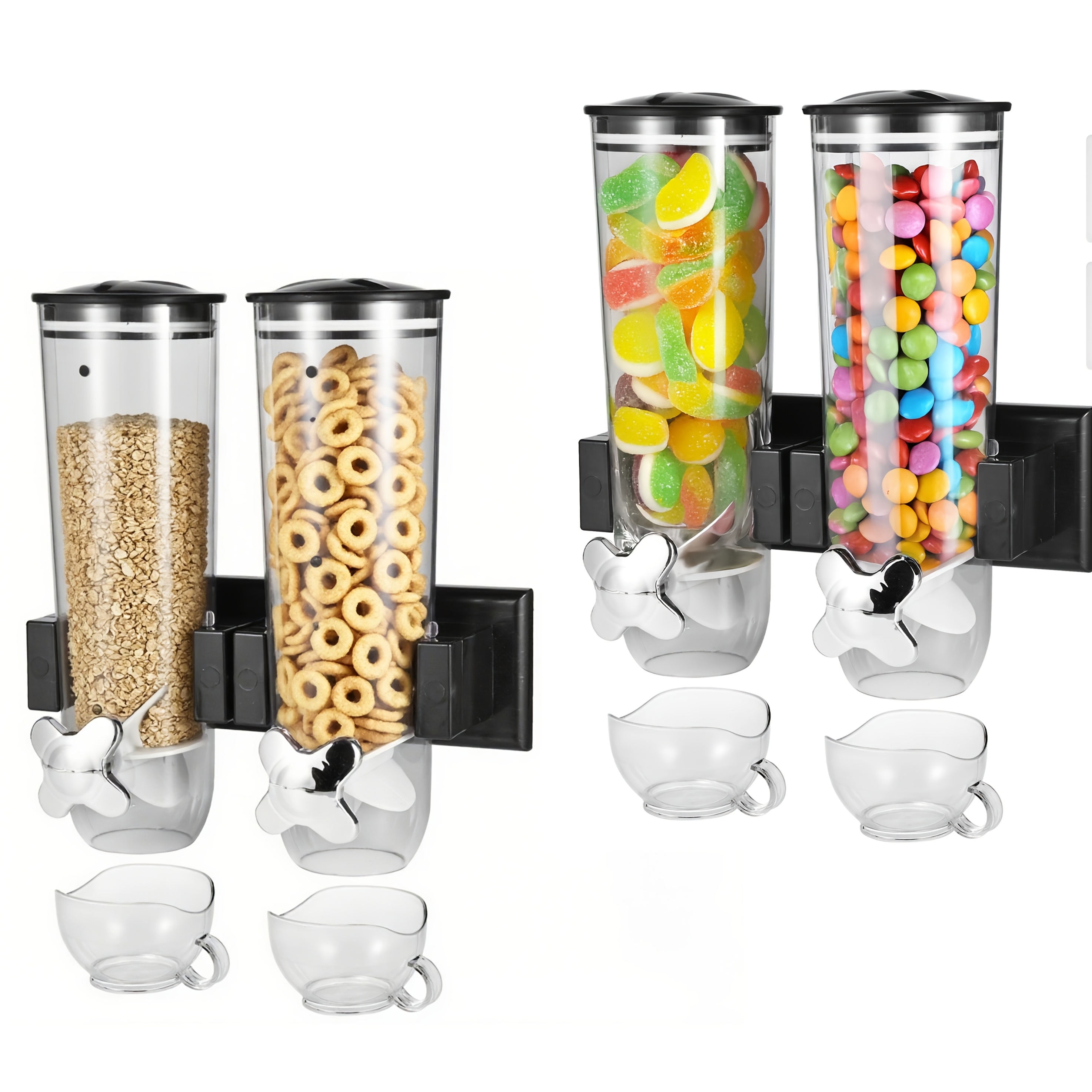 TEMU Distributeur de céréales 2/4/6 pièces, Distributeur d'aliments 1,8L, Vaisselle, Distributeur de céréales mural, de portion réglable (Pour