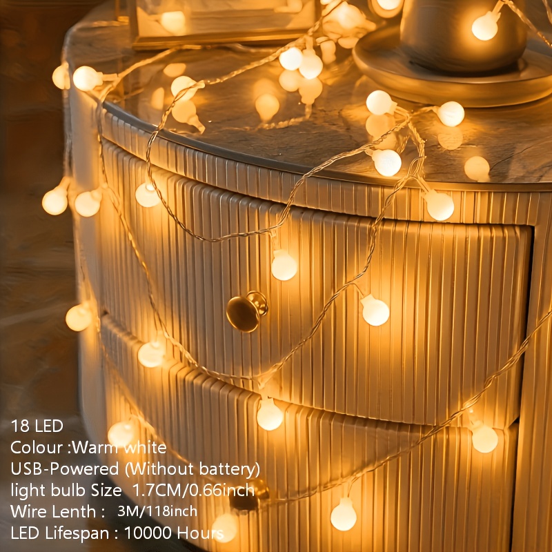 TEMU 18 Led/ 1.7cm Mini Spherical Light, Fairy String Light, Usb Power Supply, Warm White Mini Spherical Light, Suitable For Indoor And Outdoor