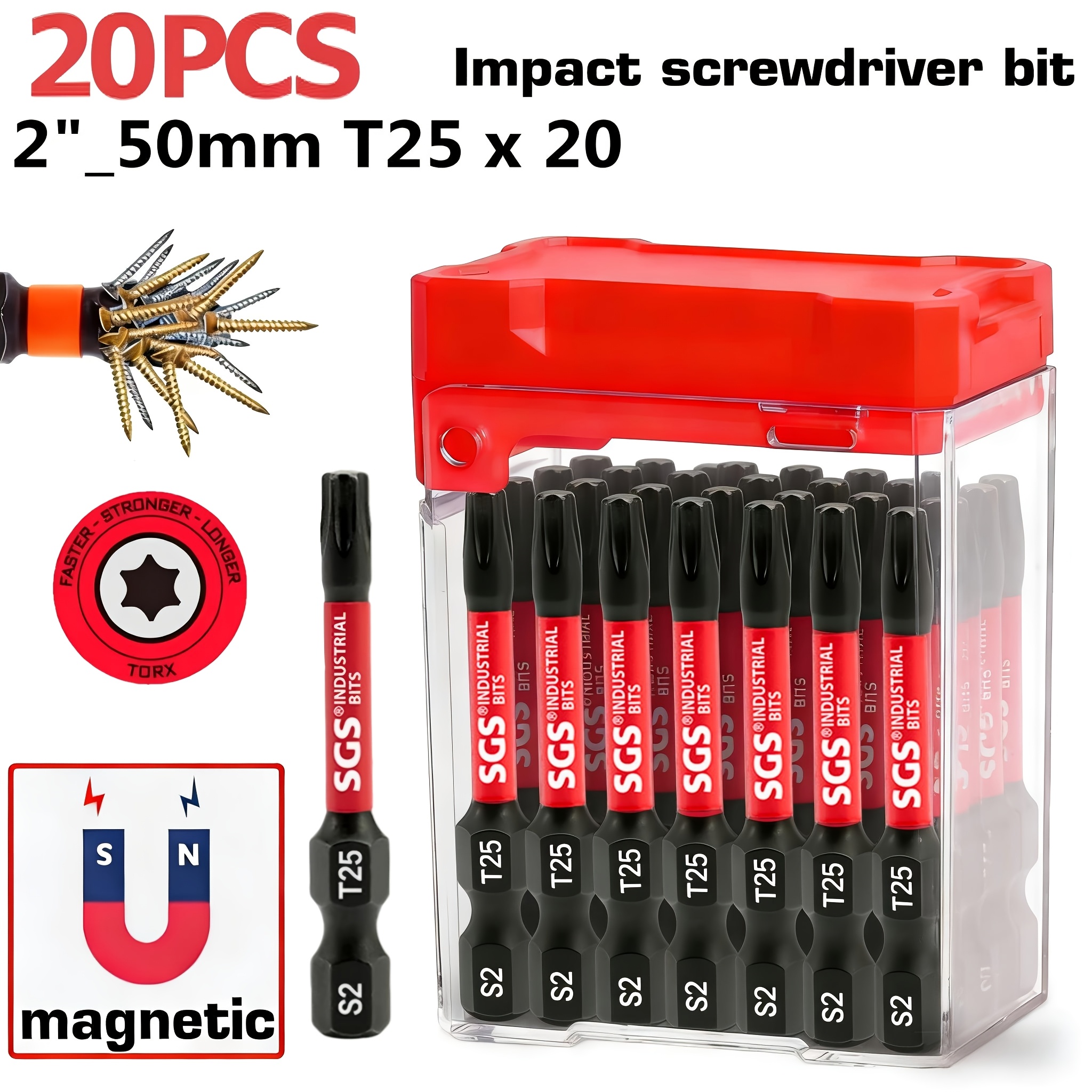 E-shop 10/20 Stück S2 Stahl Industrie Schraubendreher Bits, T25 Kopf Typ, 50mm Länge, Hohe Drehmoment, Rostbeständig, Langlebig, Tragbare Aufbewahrung,