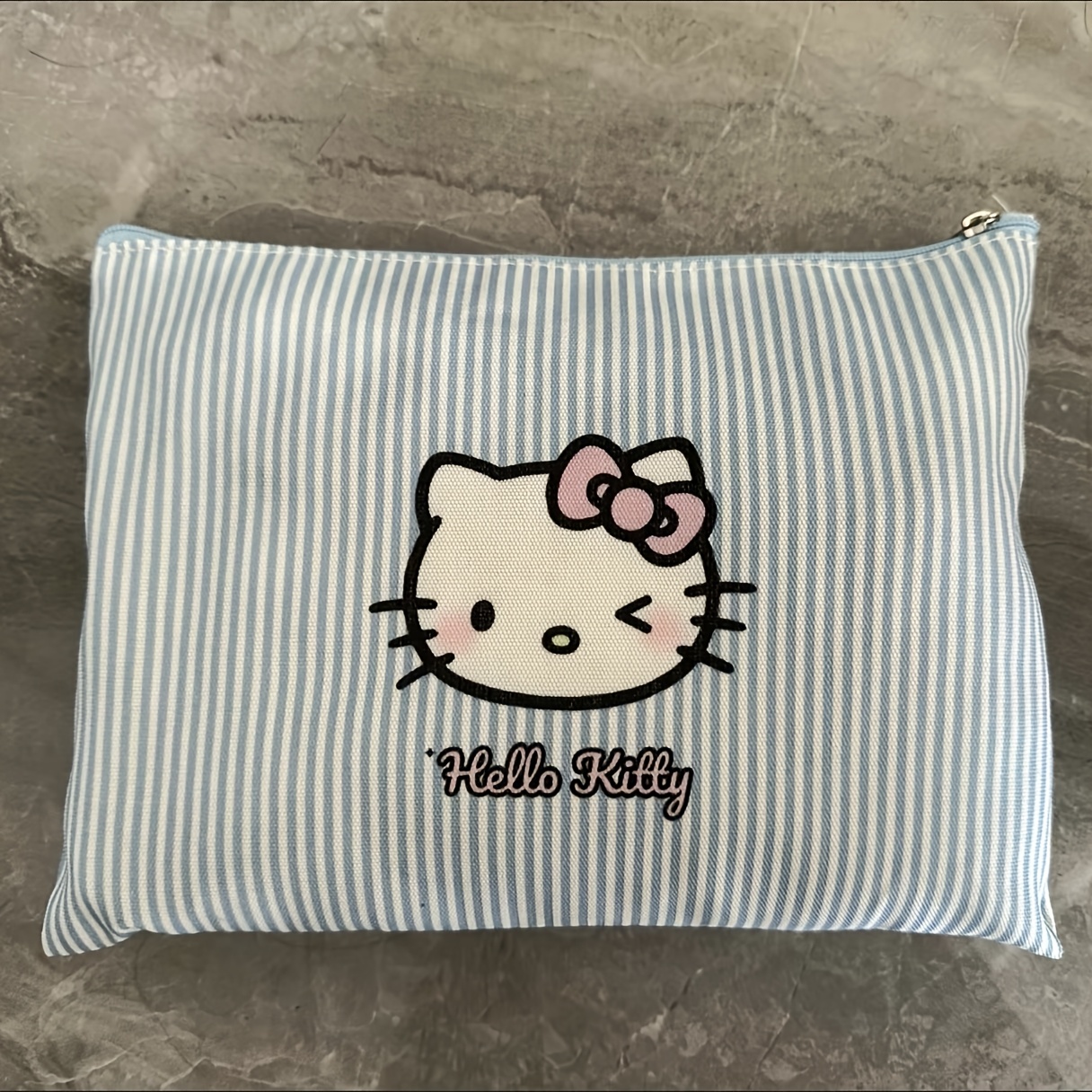 Stylish Hello Kitty Striped Makeup Bag, Casual And Simple Large Capacity Clutch, Versatile Cartoon Multi-functional Bag