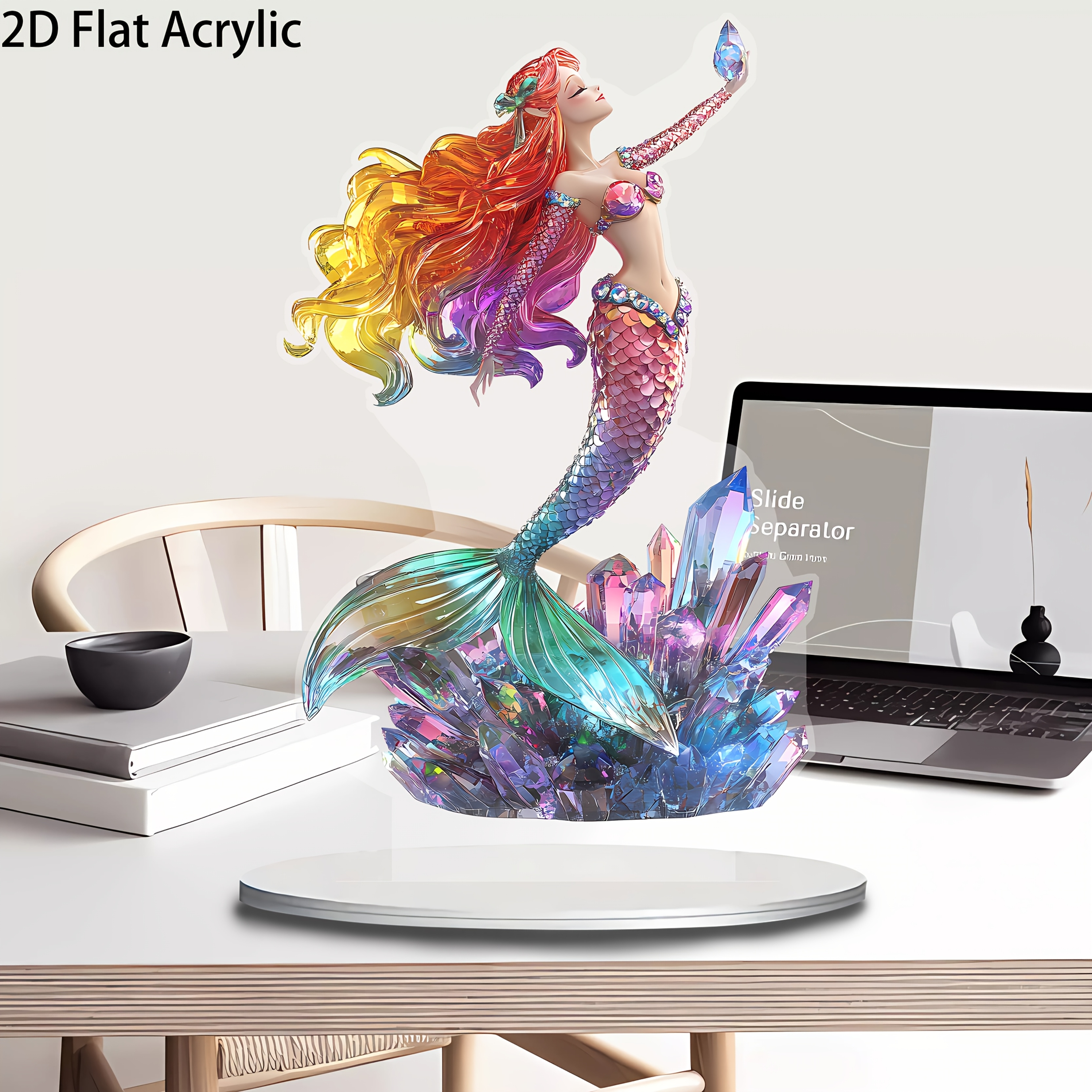 

Art Deco Acrylic Mermaid Statue With Crystal Accents, Tabletop Decorative Figurine, Animal Theme, Multipurpose Decor, With 5.9" X 9.45" For Office, Living Room, Bedroom