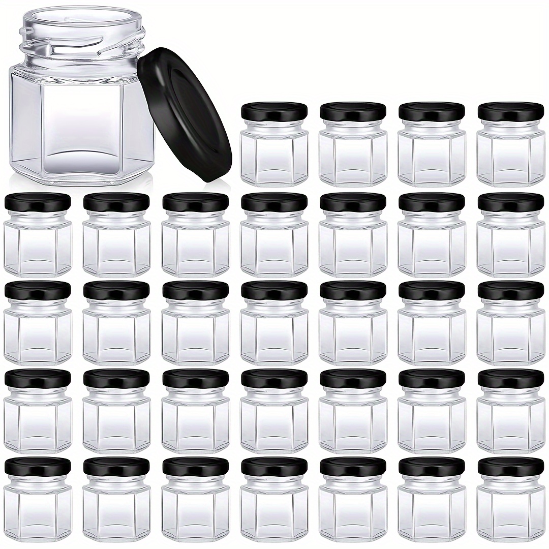 TEMU 30pcs 1.5oz Mini Hexagon Glass Jars Bulk For Wedding Small Honey Jars With Lids Spice Jars Canning Jars Mason Jars For Gifts Candy Honey Wedding