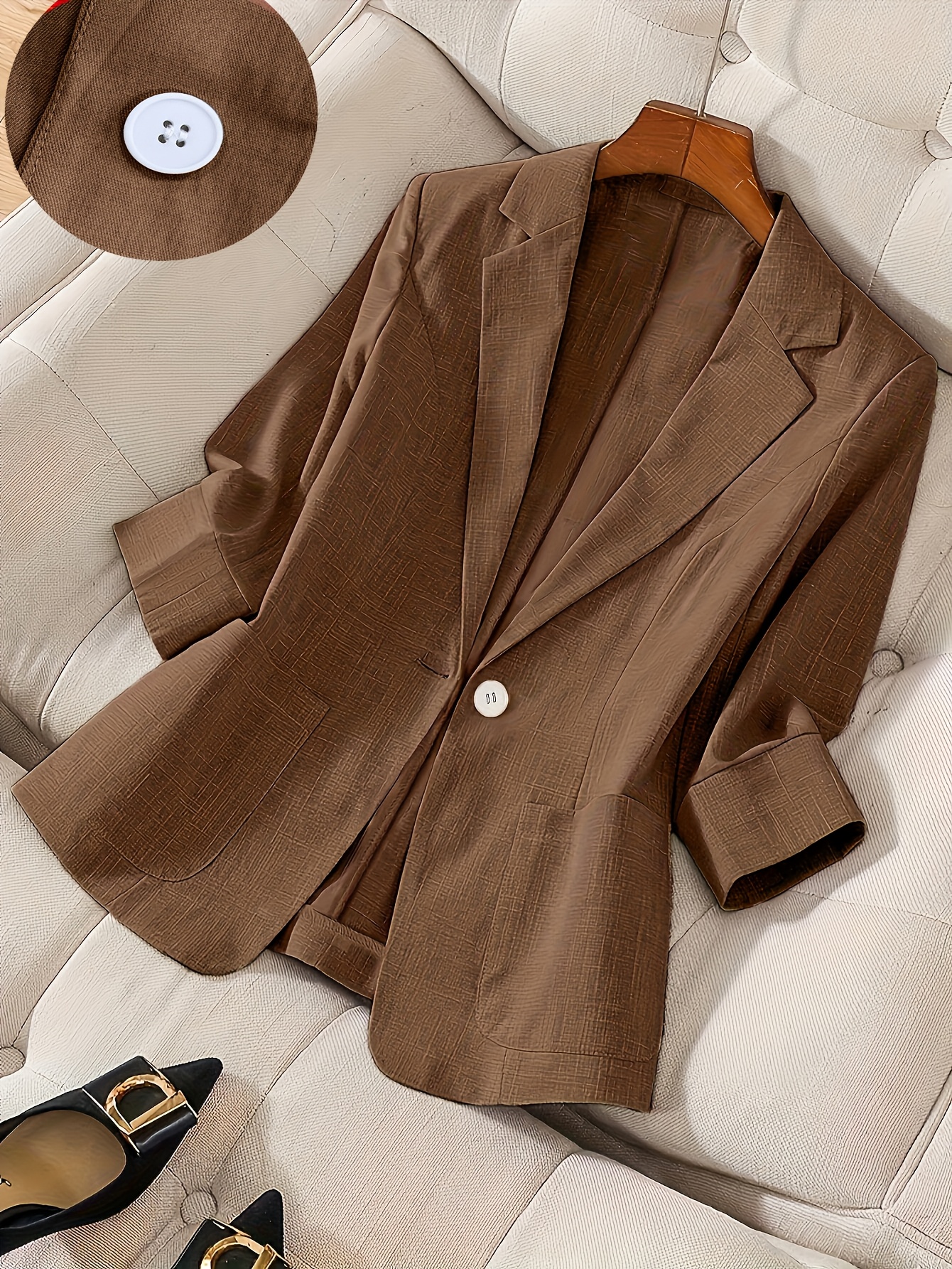 bk260321327 2026 new premium solid color single breasted suit elegant three quarter sleeve comfortable breathable commuter casual jacket elegant style suitable for   summer and autumn versatile   suit