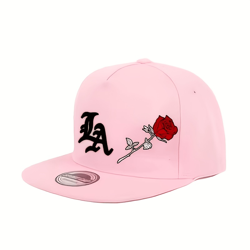 TEMU Casquette de baseball rétro Los Angeles avec lettrage gothique et imprimé rose - Casquette snapback réglable à visière plate adaptée pour le