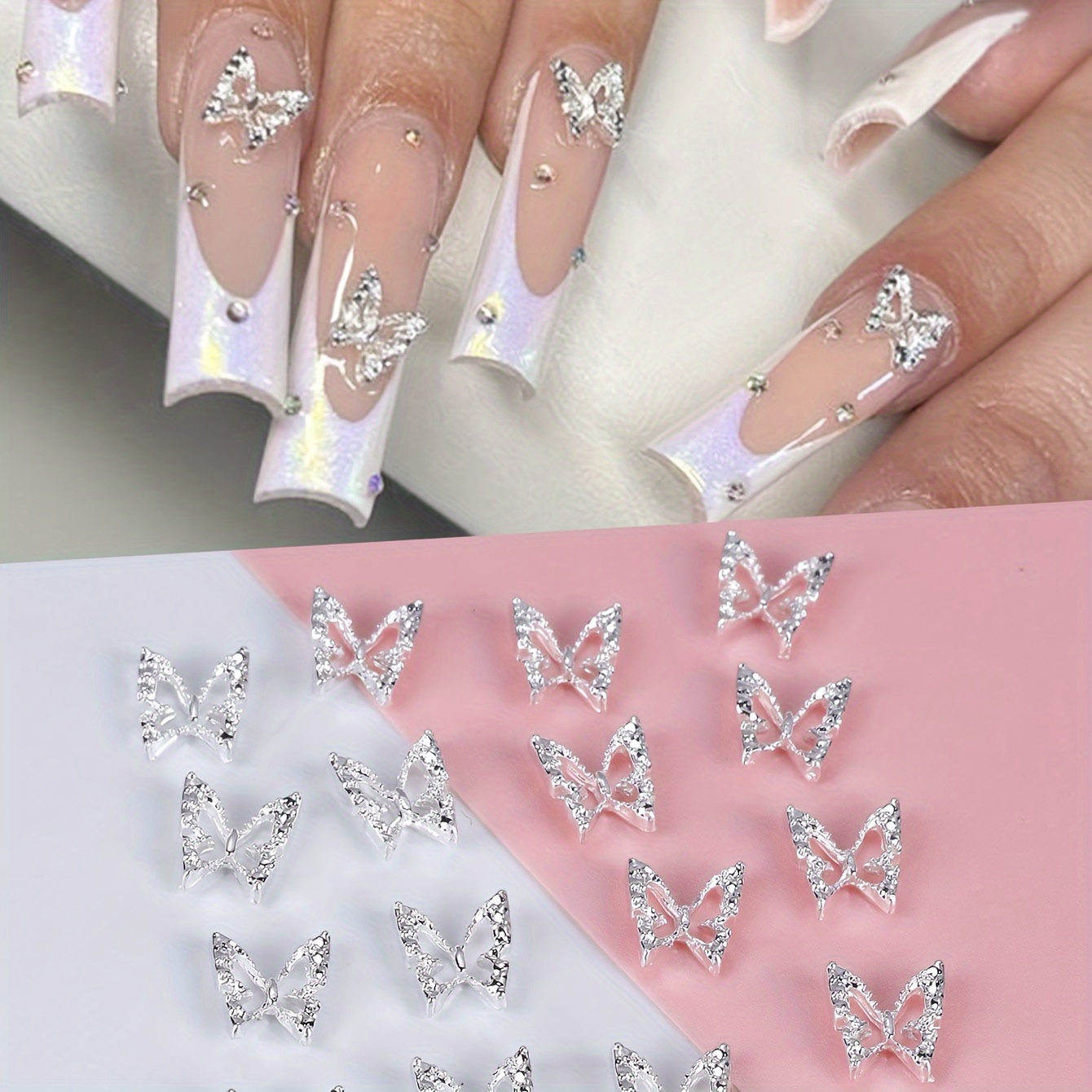 

50pcs,3d Alloy Butterfly Nail Art Charms With Rhinestones,butterfly Nail Art Diy Nail Salon