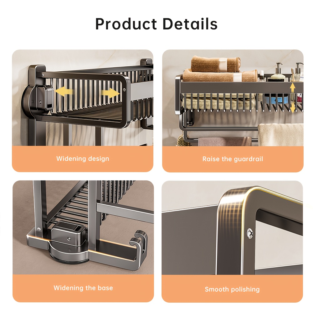 porte-serviettes mural en   facile à organiser de   avec barre à serviette, installation   perçage en   daluminium moderne pour   de douche et rangement salle de bain | solution de stockage   | organisateur durable,   pour la rentrée scolaire détails 5