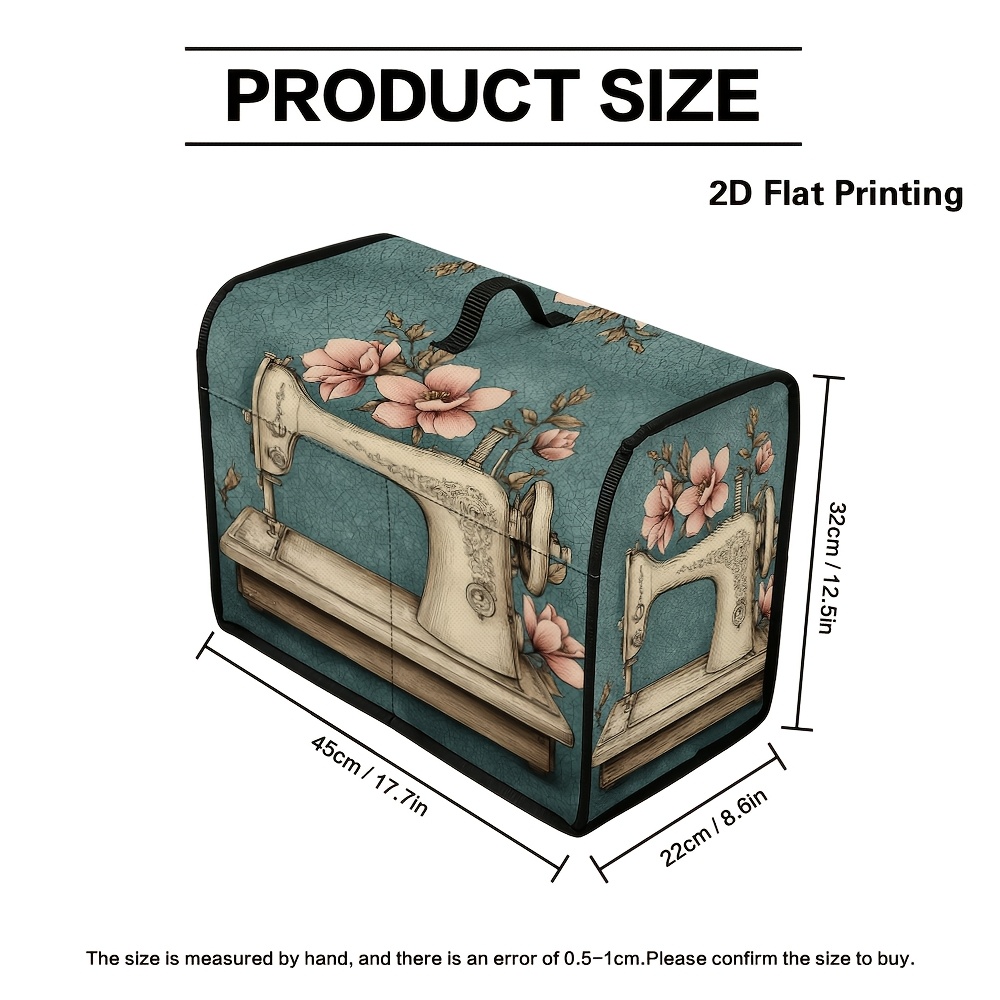TEMU 1pc Vintage Sewing Machine Cover With Storage Bag - Retro Floral Protective Case Suitable For Sewing Supplies Organizer, Cover Compatible For