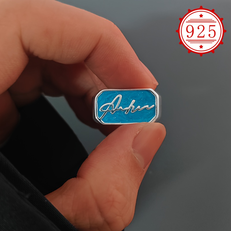 925 Silver Women's Alphabet Epoxy Rubber Ring for Index Finger