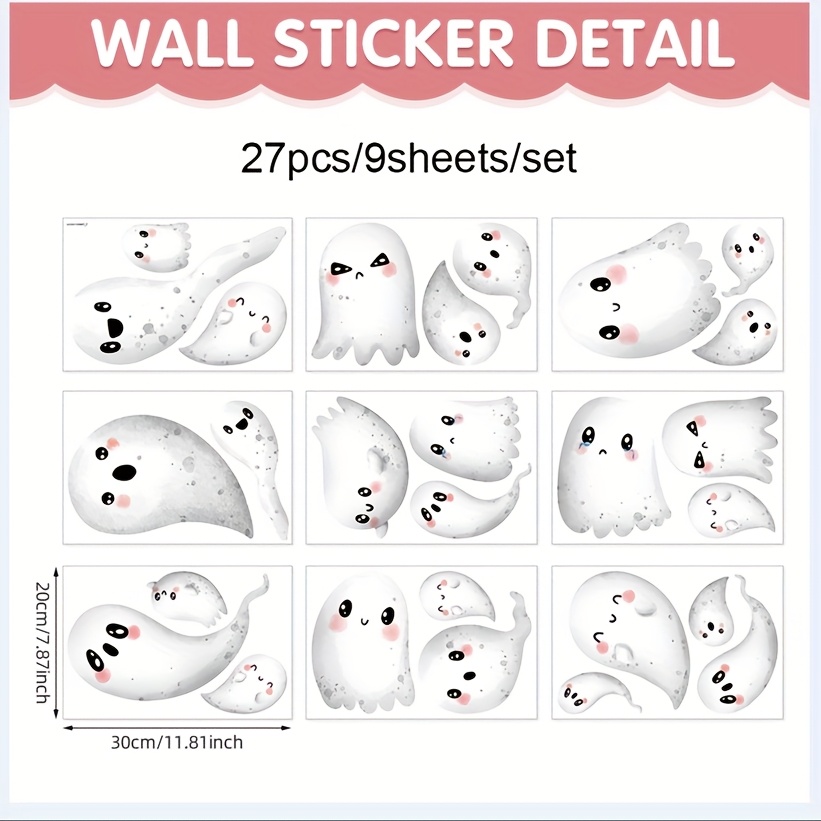 9-sheets Watercolor Halloween Clings: Cute Watercolor White Decals For Home,, Office Decoration