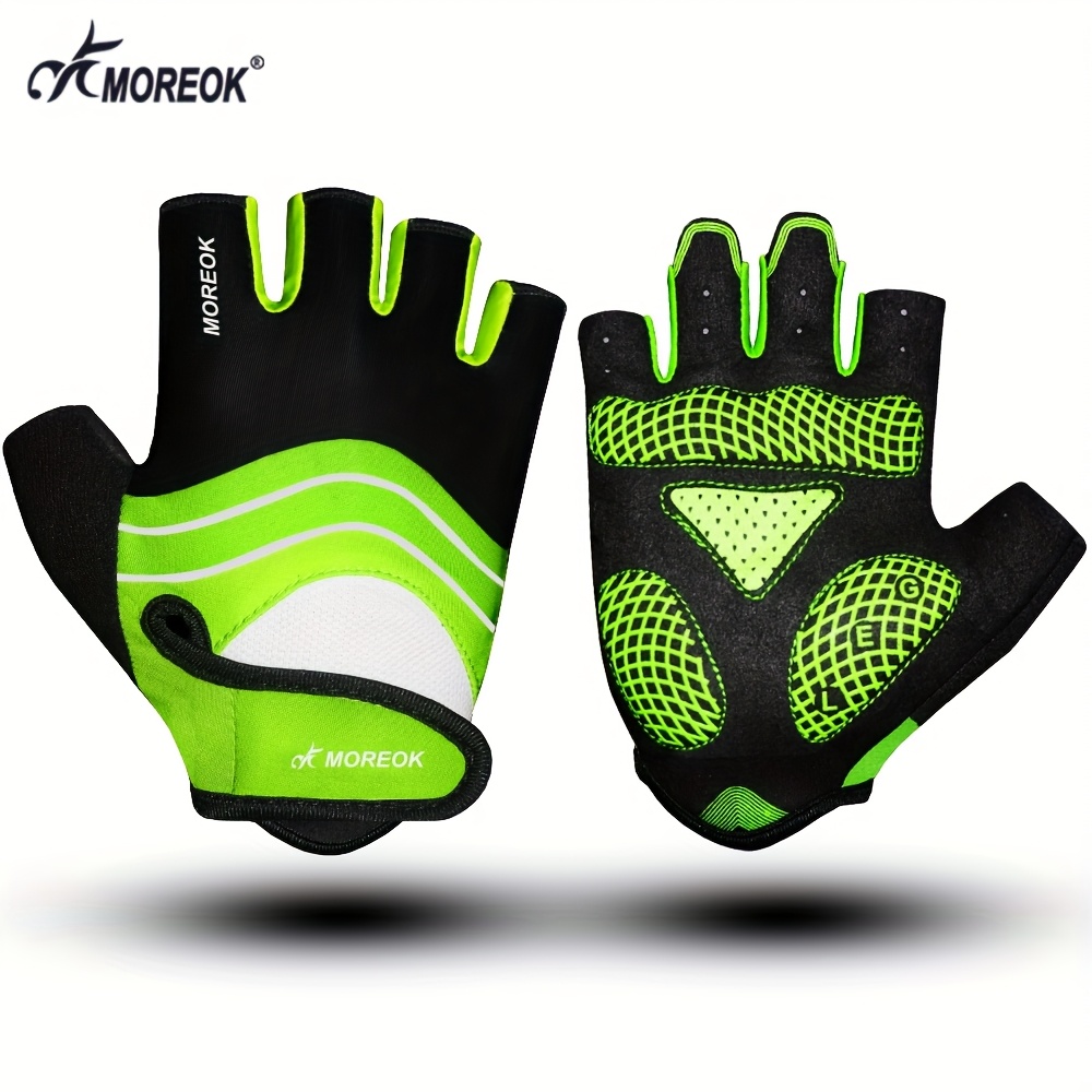 E-shop MOREOK Herren Halbfinger 5mm Gel Anti-Rutsch MTB Fahrradhandschuhe - Atmungsaktives Neon Grün & , Ergonomische Passform mit Schnallenverschluss,