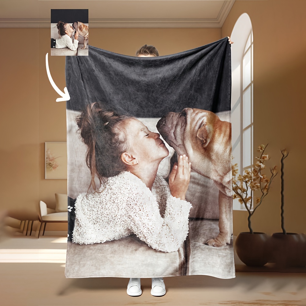 

1pc Couverture photo personnalisée confortable - Jeté en flanelle douce personnalisé avec numérique, thème animalier contemporain, polyester tricoté toutes , cadeau idéal pour toute