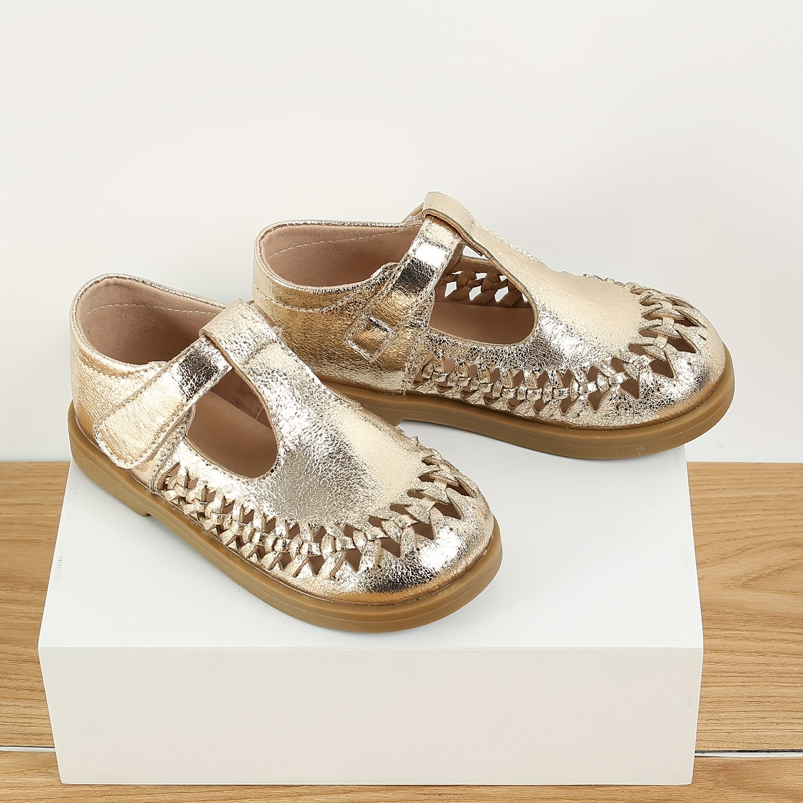 golden childrens shoes girls flat hollow breathable - Temu United Arab  Emirates