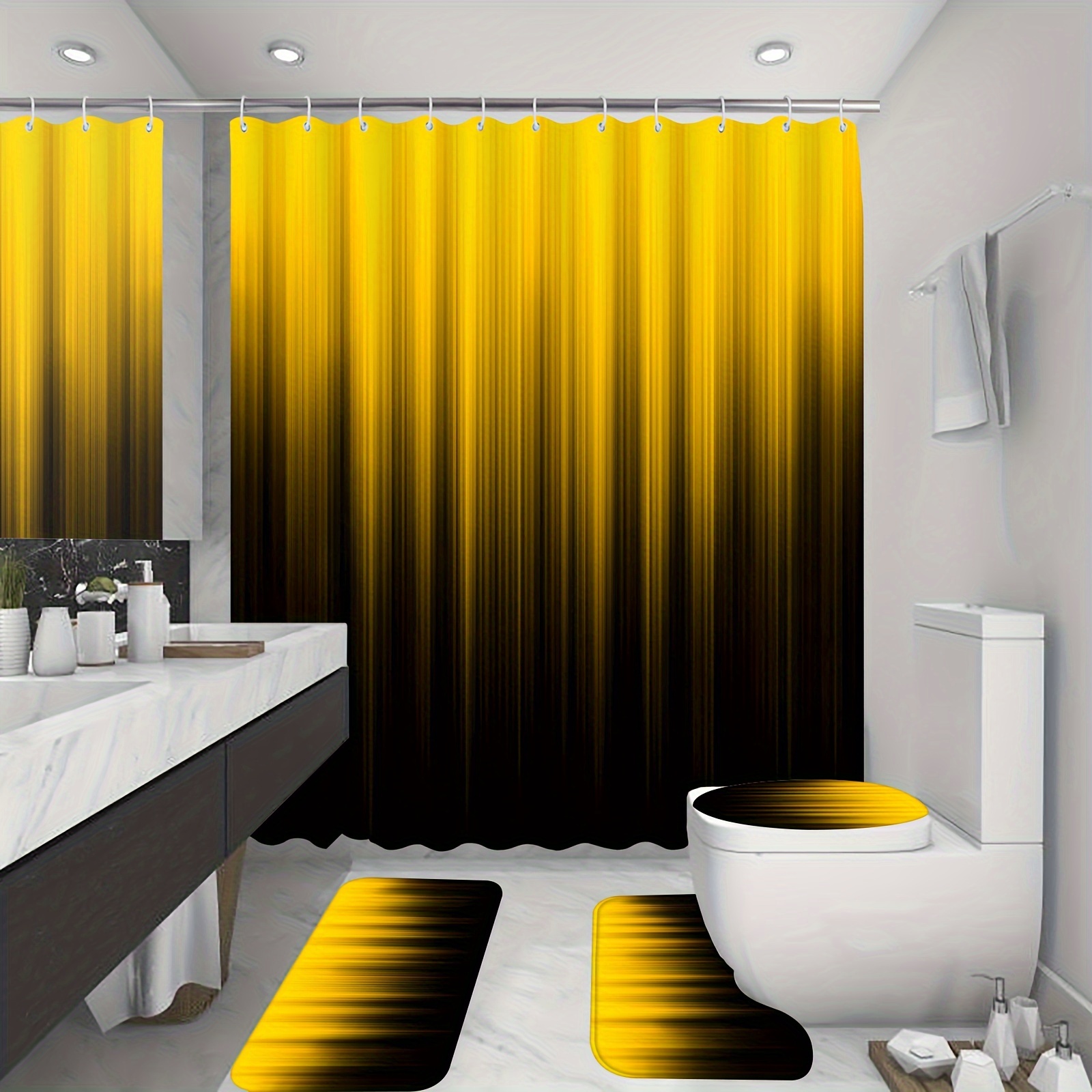 Yellow Line Printed Shower Curtain Set Abstract Waterproof - Temu Canada
