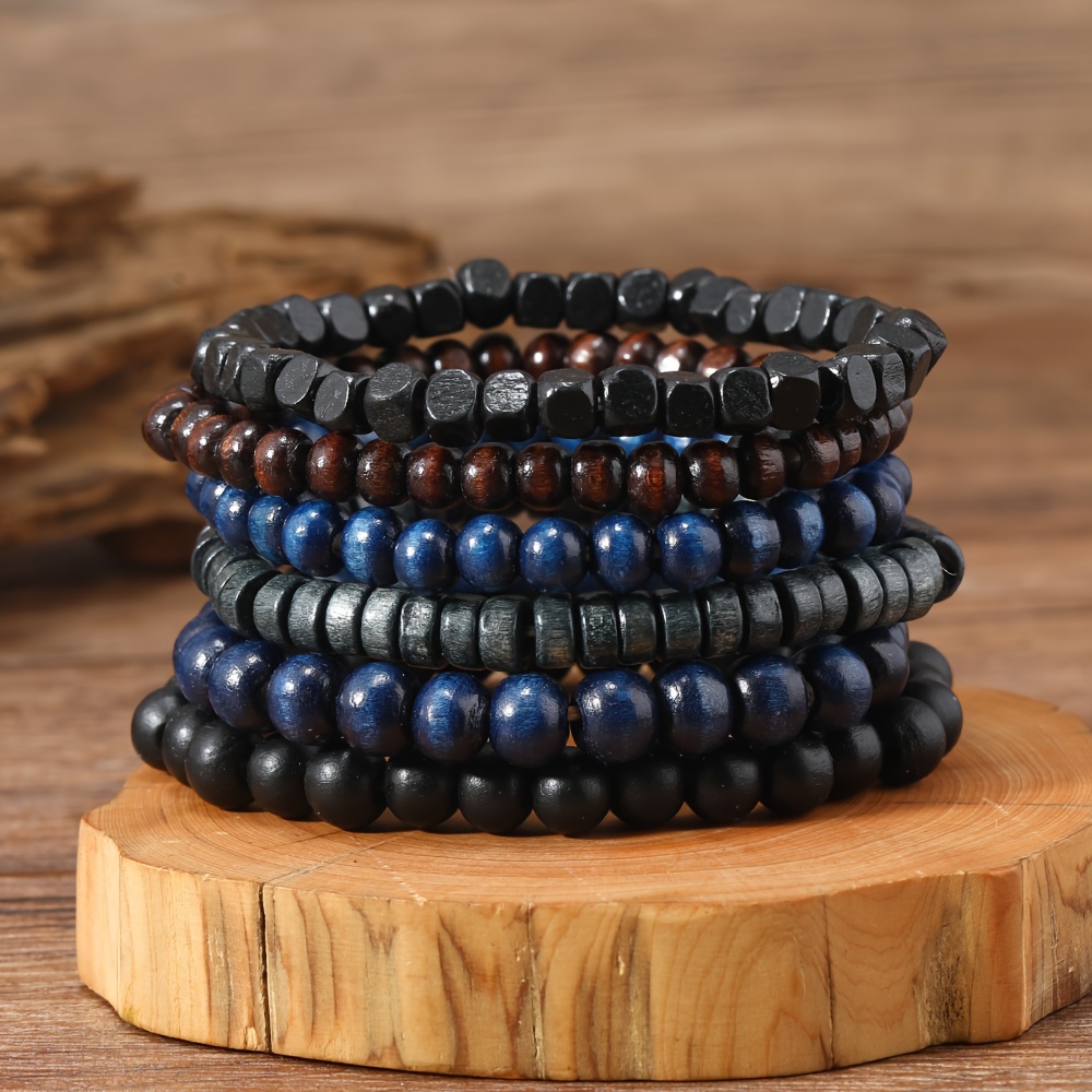 

Men's Trendy Wooden Bead Bracelet - & Stretchable, Casual Attire